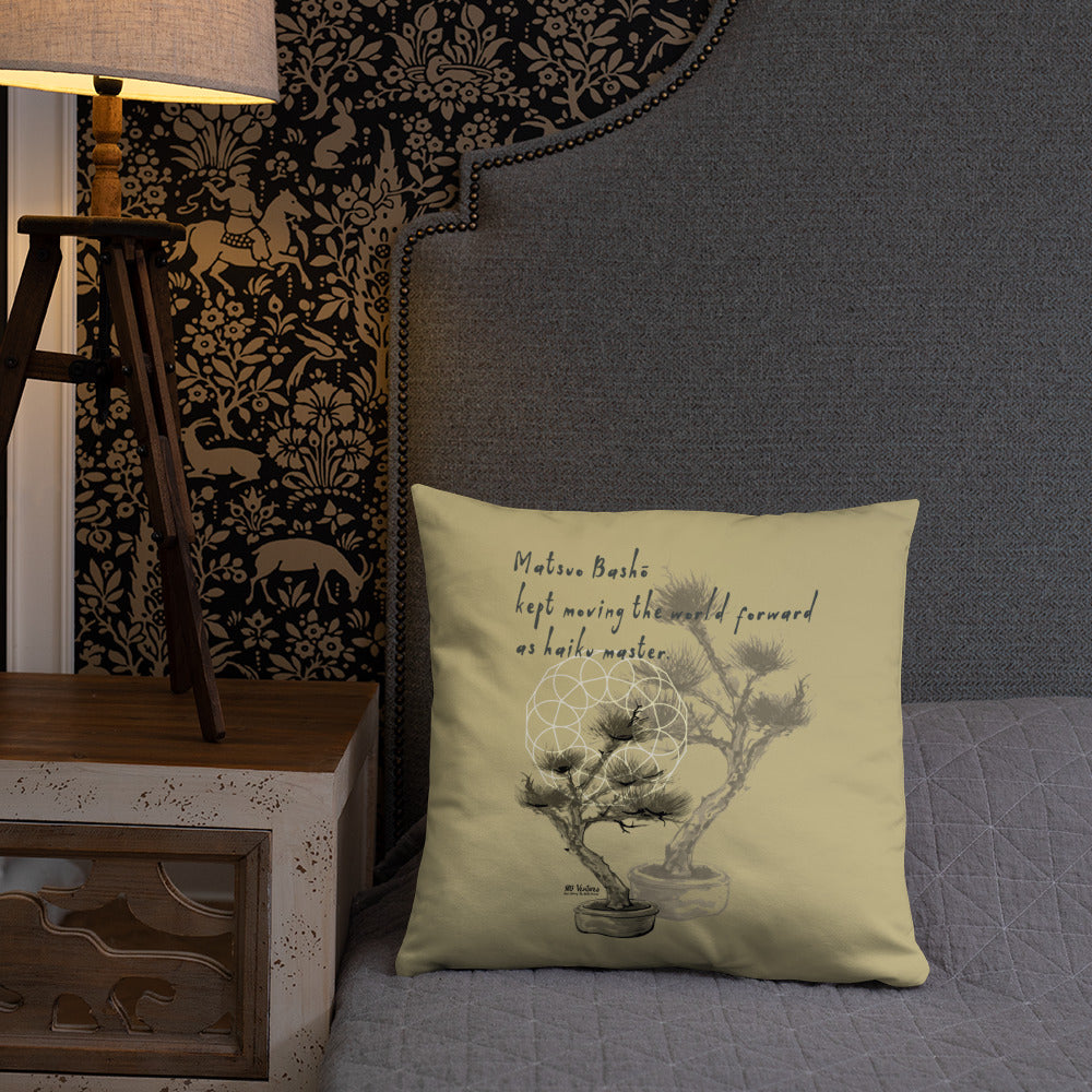 Matsuo Basho Haiku With Bonsai on Basic Pillow