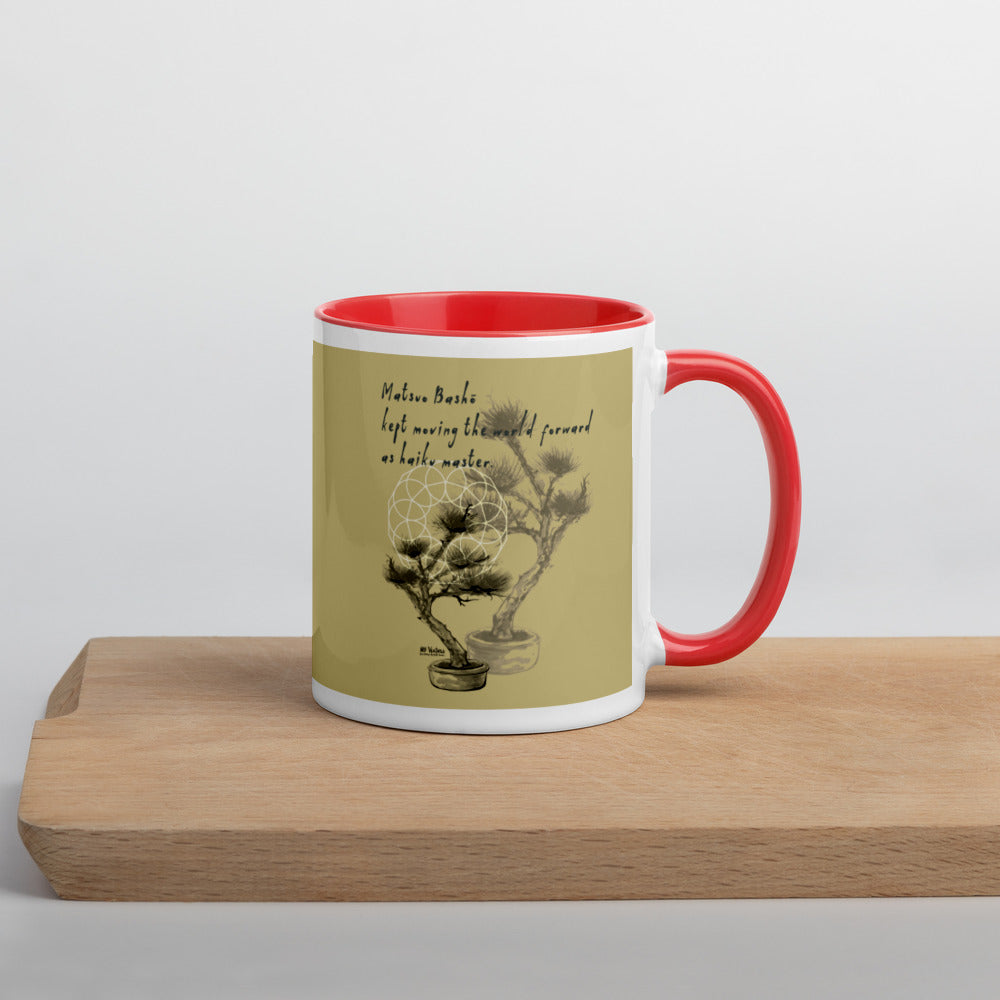 Matsuo Basho Haiku With Bonsai on Ceramic Mug with Color Inside