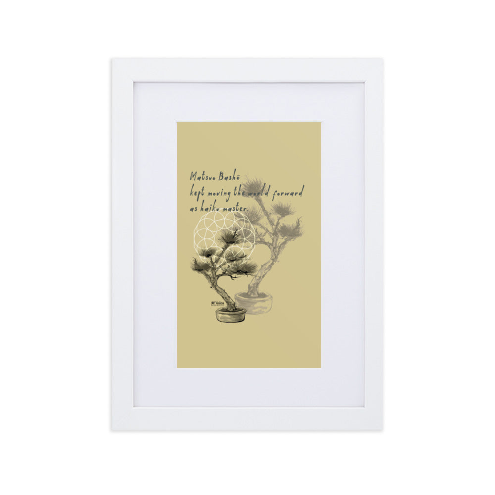 Matsuo Basho Haiku With Bonsai on Matte Paper Poster With Mat - Framed