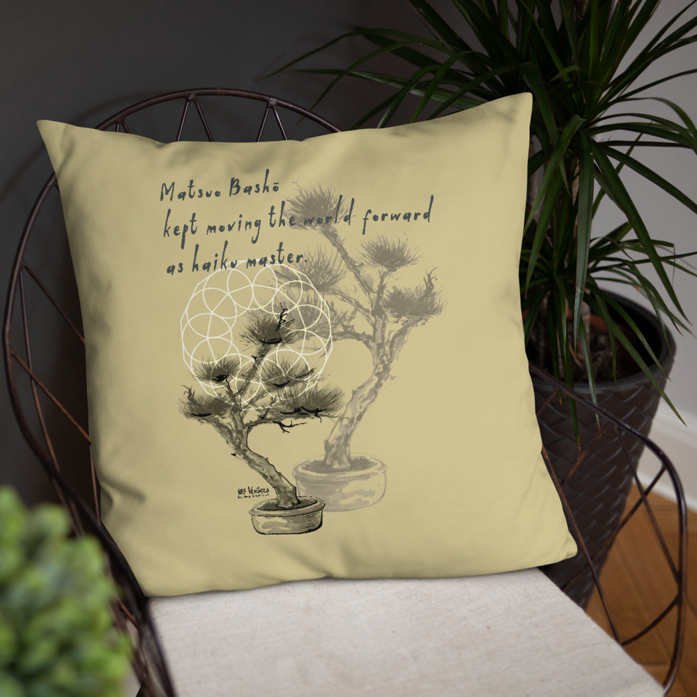 Matsuo Basho Haiku With Bonsai on Basic Pillow