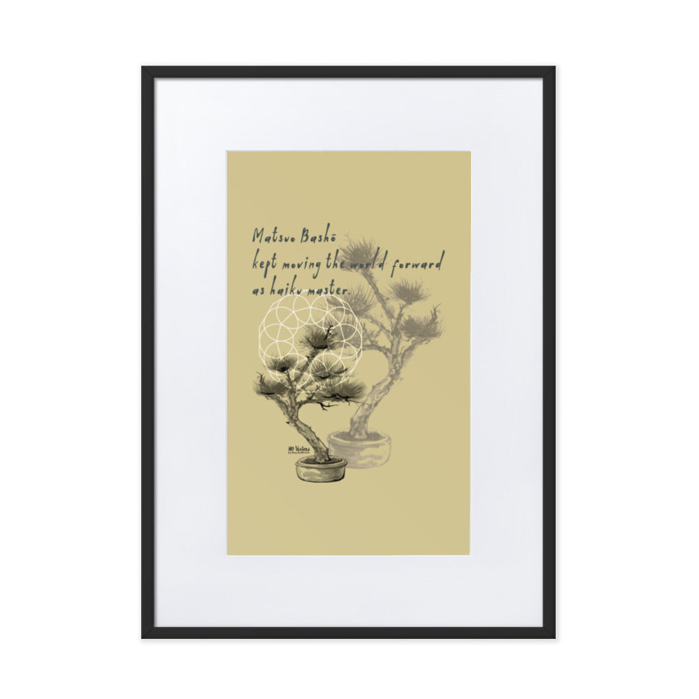 Matsuo Basho Haiku With Bonsai on Matte Paper Poster With Mat - Framed