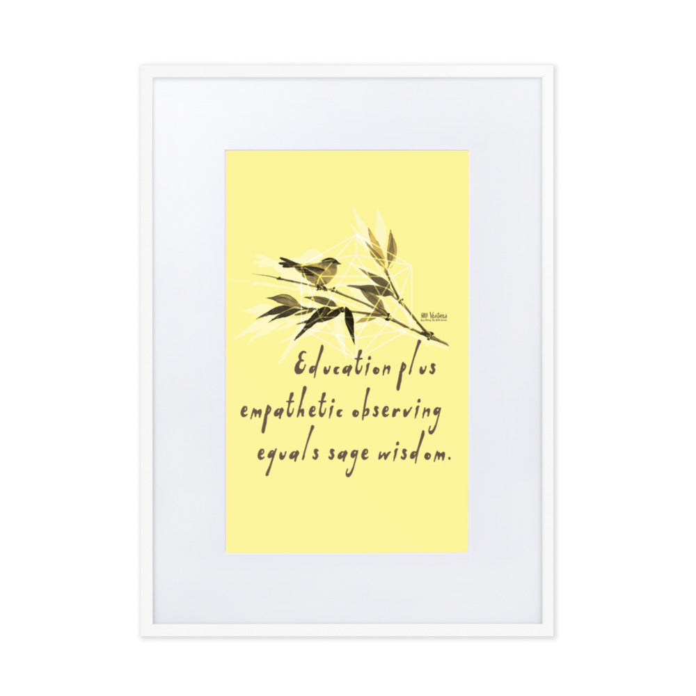 Sage Wisdom Haiku With Sparrow on Matte Paper Poster With Mat - Framed