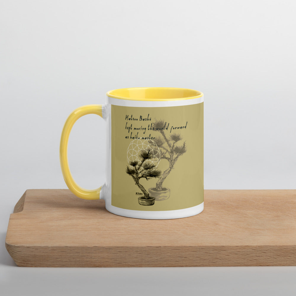 Matsuo Basho Haiku With Bonsai on Ceramic Mug with Color Inside