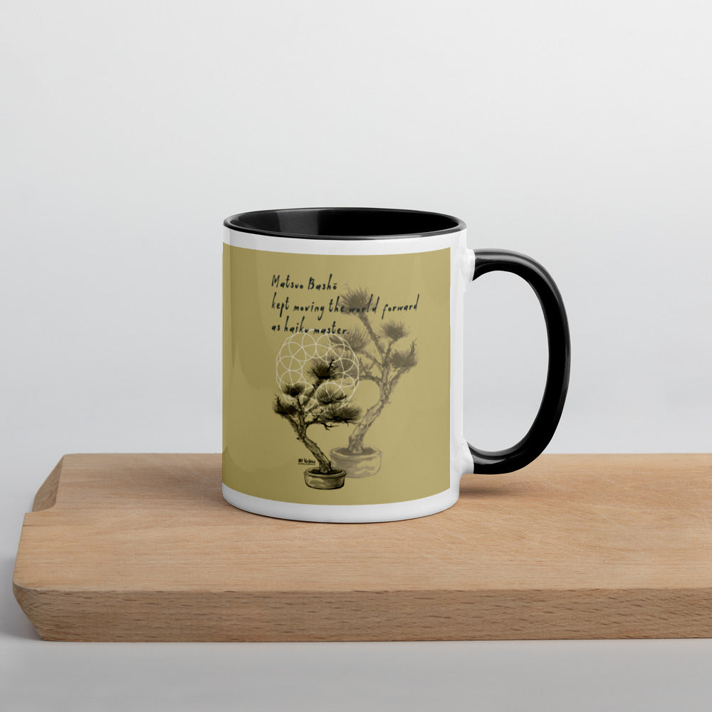 Matsuo Basho Haiku With Bonsai on Ceramic Mug with Color Inside