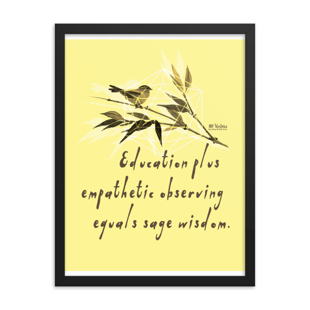 Sage Wisdom Haiku With Sparrow on Premium Luster Photo Paper Poster - Framed