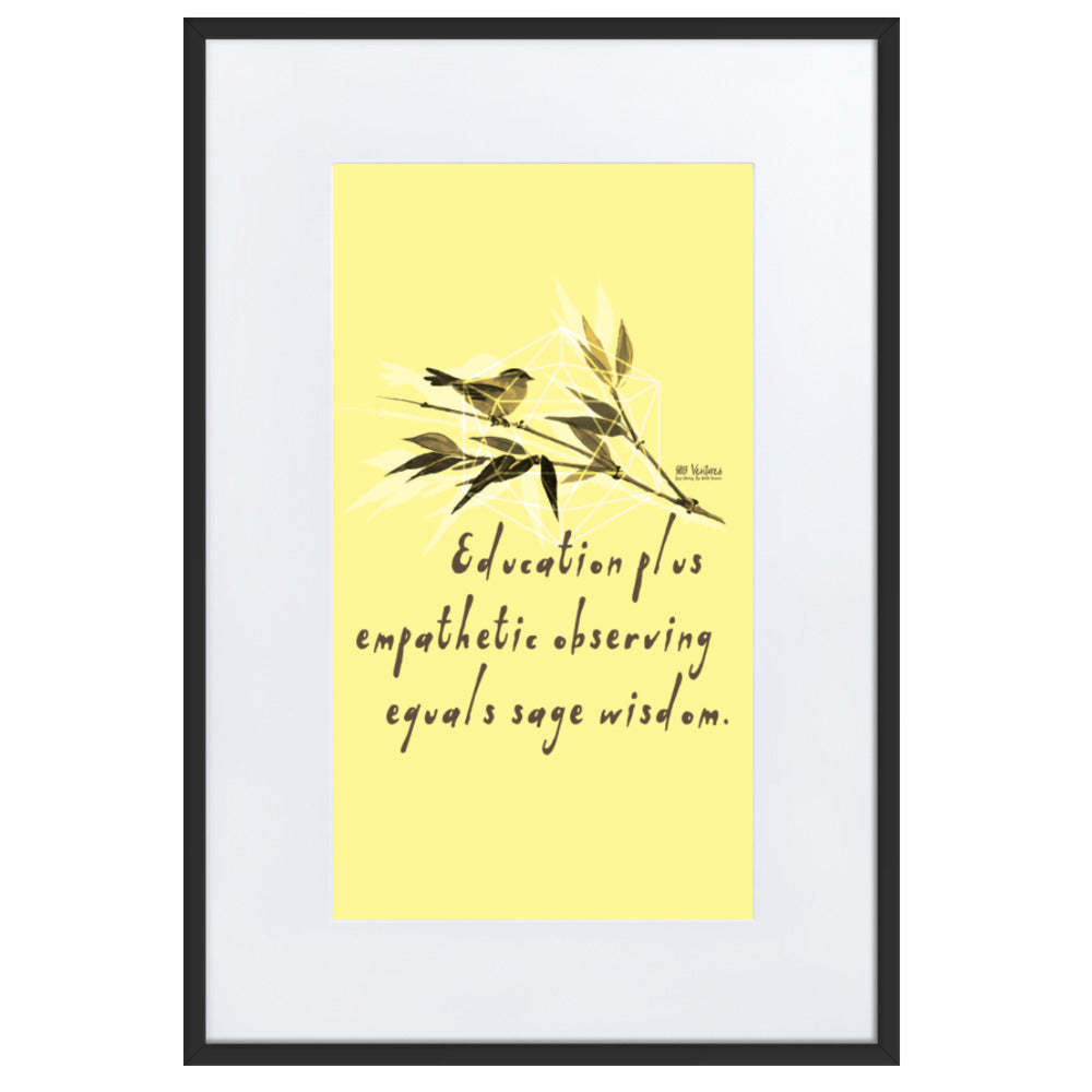 Sage Wisdom Haiku With Sparrow on Matte Paper Poster With Mat - Framed