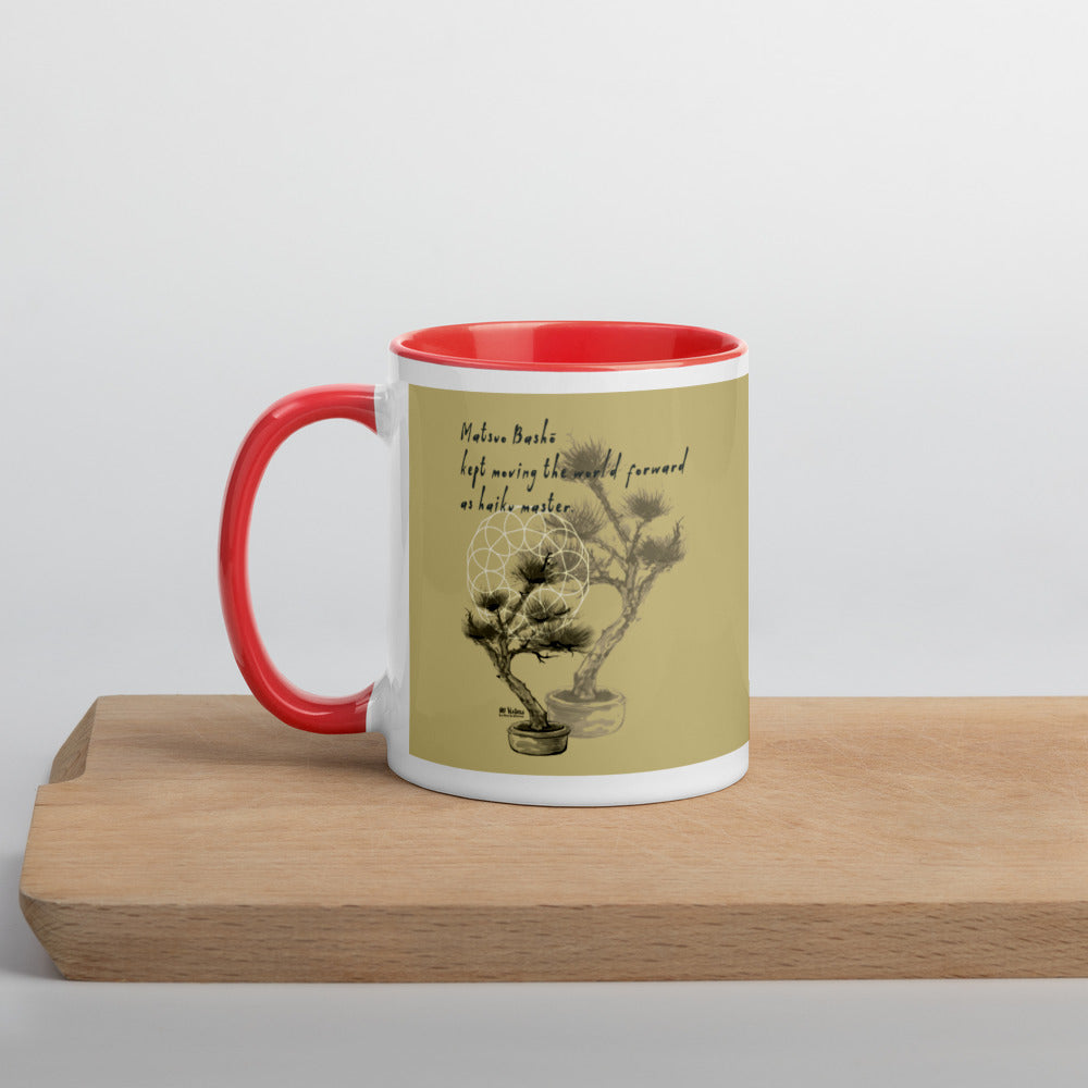 Matsuo Basho Haiku With Bonsai on Ceramic Mug with Color Inside