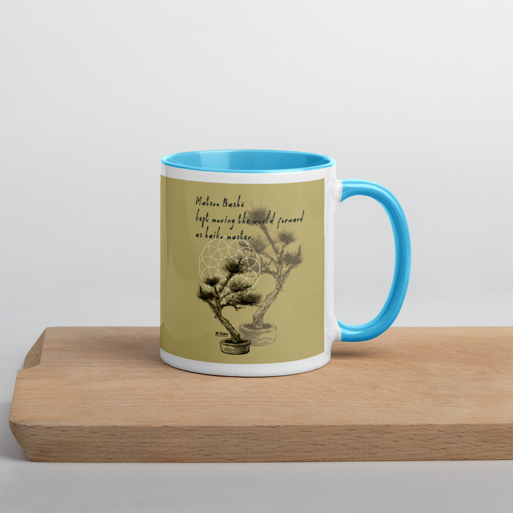 Matsuo Basho Haiku With Bonsai on Ceramic Mug with Color Inside