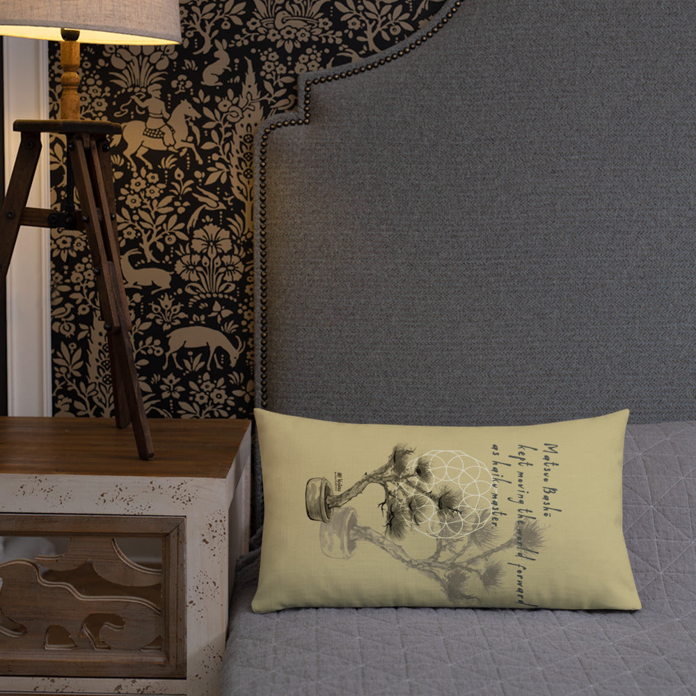 Matsuo Basho Haiku With Bonsai on Premium Pillow