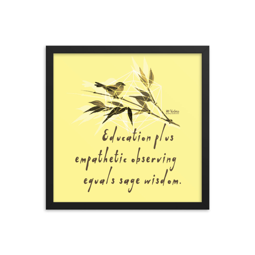 Sage Wisdom Haiku With Sparrow on Premium Luster Photo Paper Poster - Framed