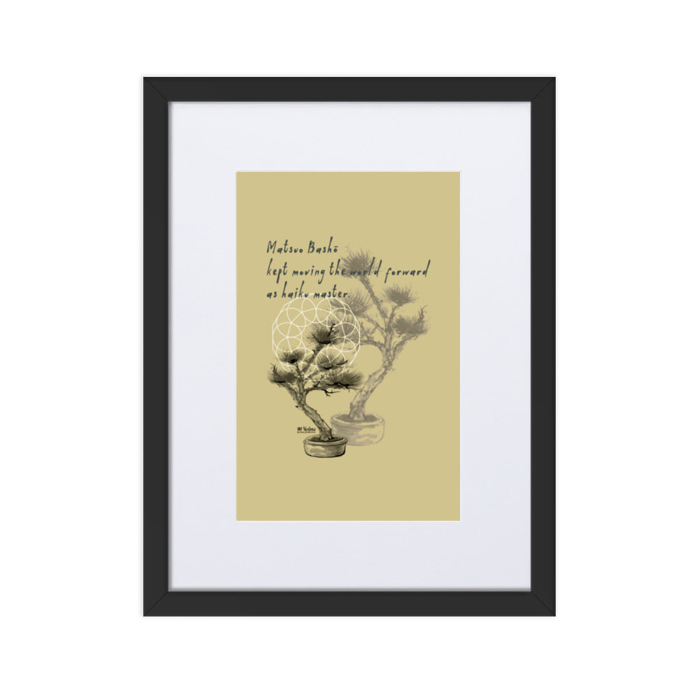Matsuo Basho Haiku With Bonsai on Matte Paper Poster With Mat - Framed
