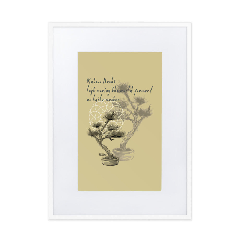 Matsuo Basho Haiku With Bonsai on Matte Paper Poster With Mat - Framed