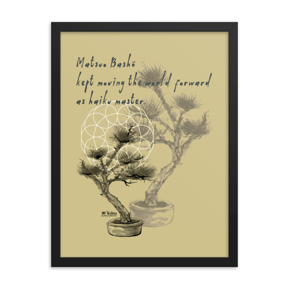 Matsuo Basho Haiku With Bonsai on Enhanced Matte Paper Poster - Framed