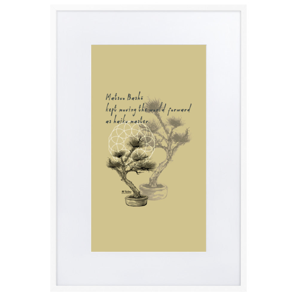 Matsuo Basho Haiku With Bonsai on Matte Paper Poster With Mat - Framed