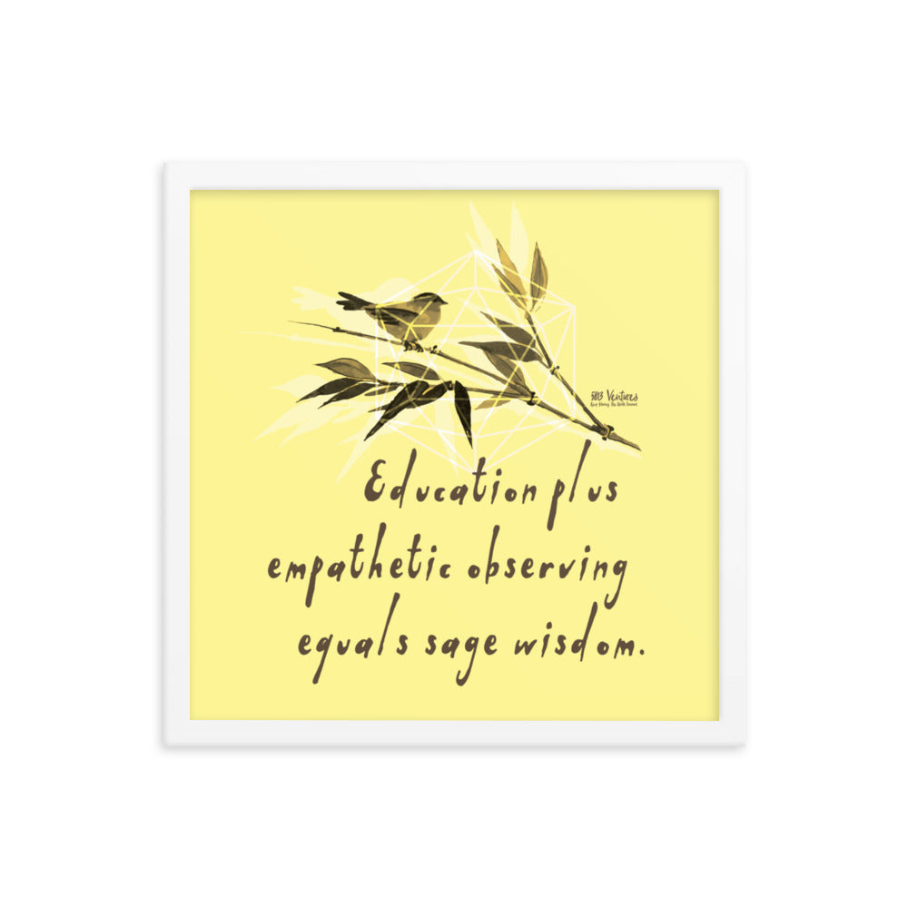 Sage Wisdom Haiku With Sparrow on Premium Luster Photo Paper Poster - Framed