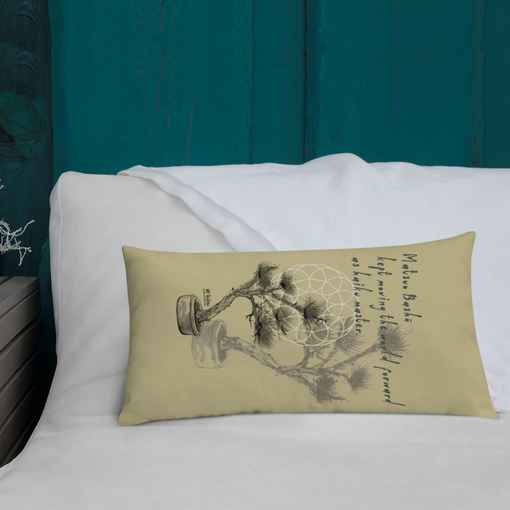 Matsuo Basho Haiku With Bonsai on Premium Pillow