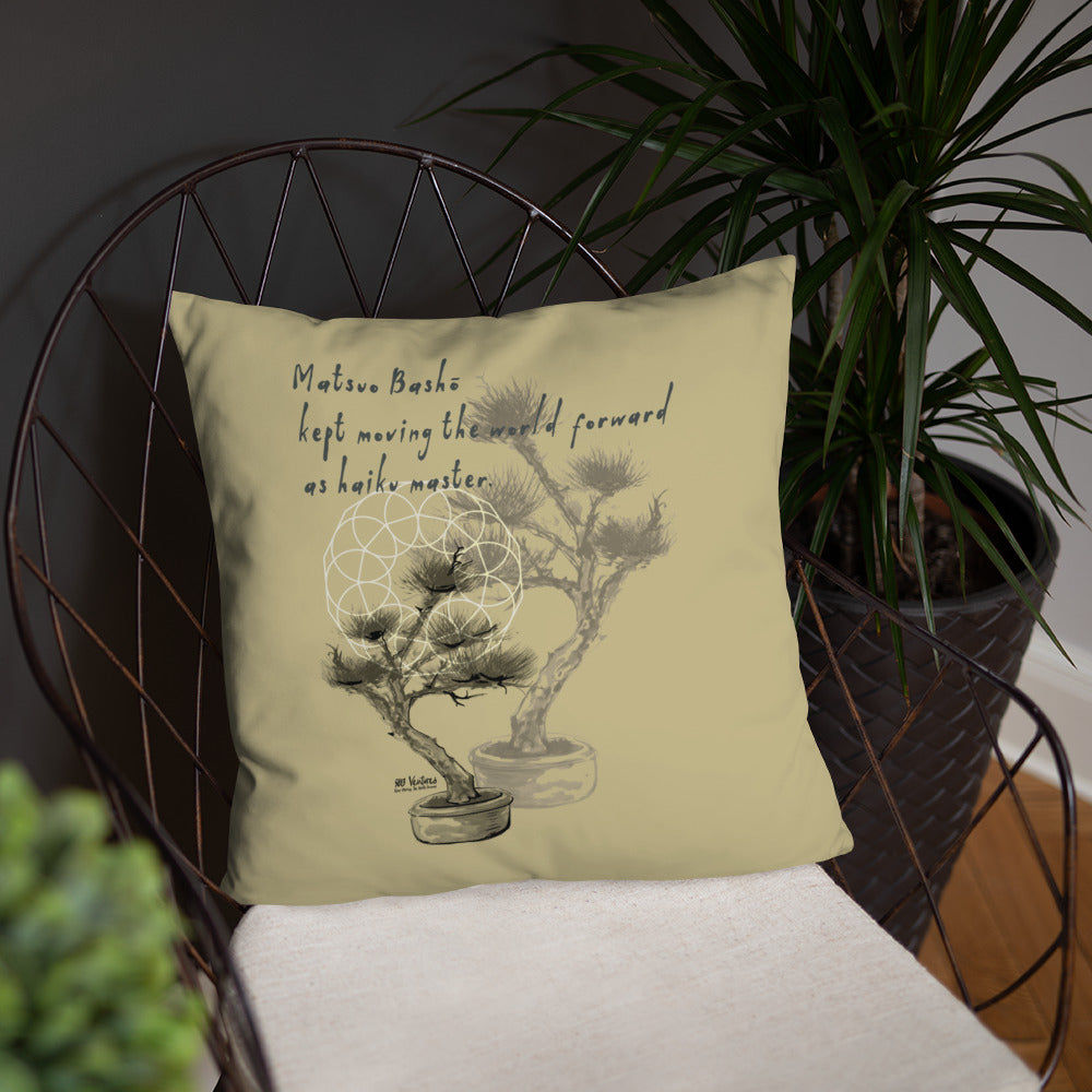 Matsuo Basho Haiku With Bonsai on Basic Pillow