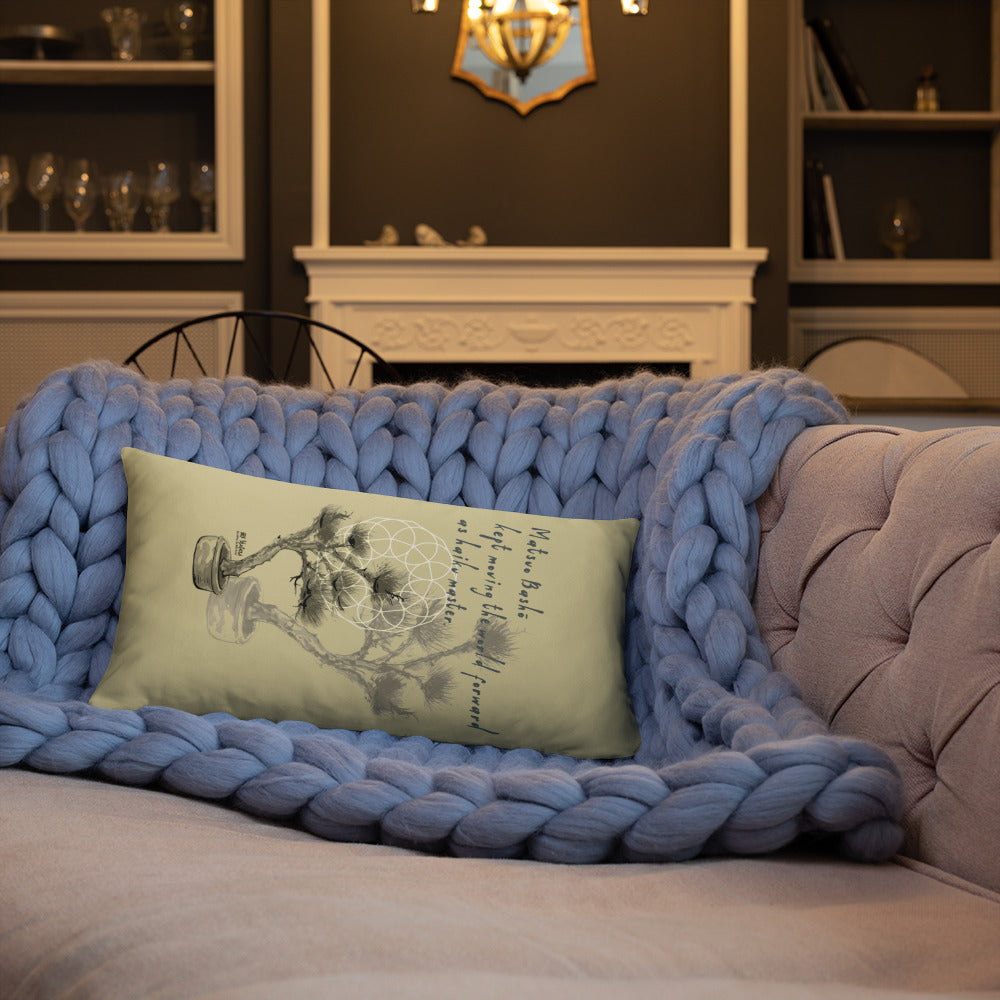 Matsuo Basho Haiku With Bonsai on Basic Pillow