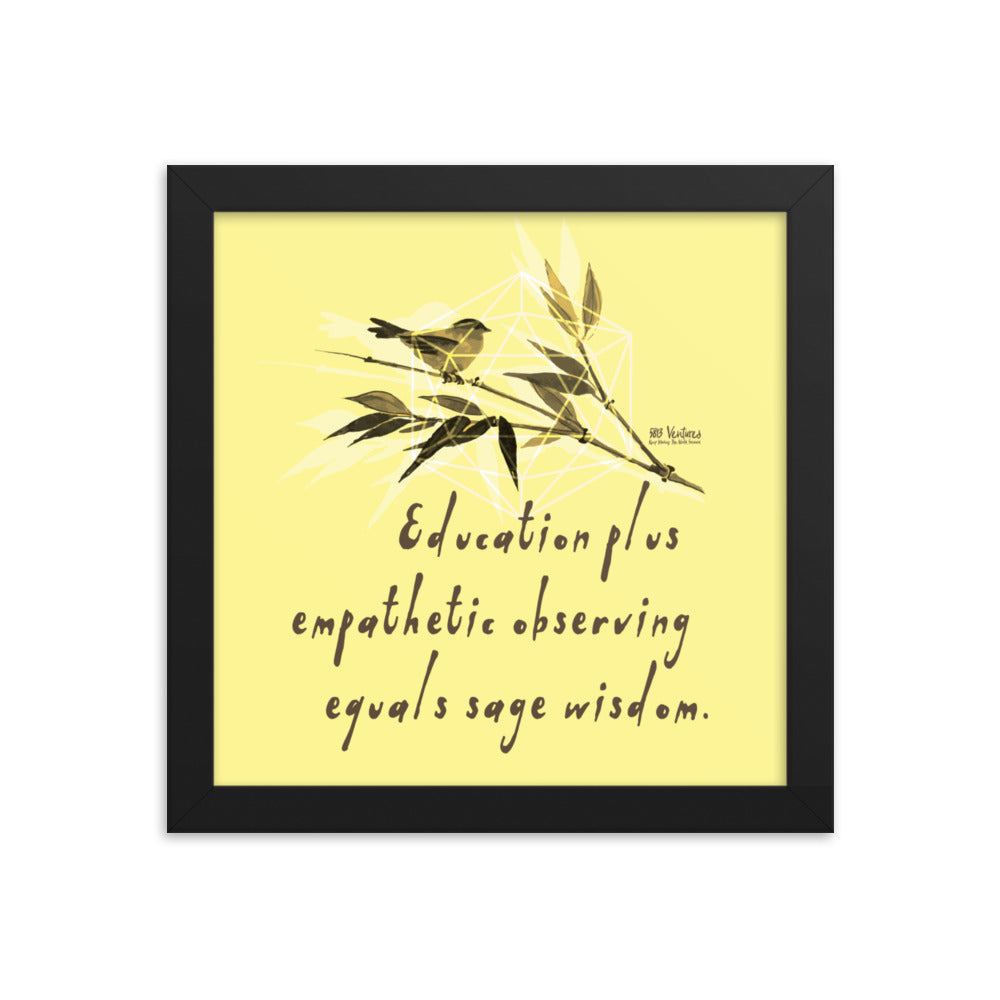 Sage Wisdom Haiku With Sparrow on Premium Luster Photo Paper Poster - Framed