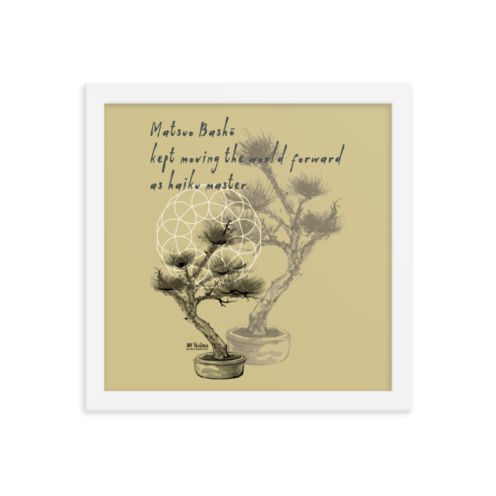 Matsuo Basho Haiku With Bonsai on Enhanced Matte Paper Poster - Framed
