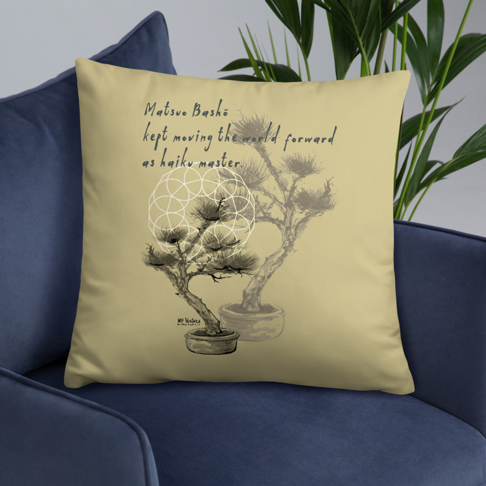 Matsuo Basho Haiku With Bonsai on Basic Pillow