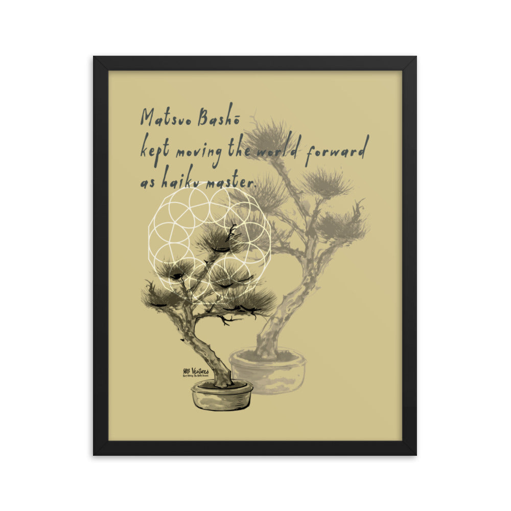 Matsuo Basho Haiku With Bonsai on Enhanced Matte Paper Poster - Framed