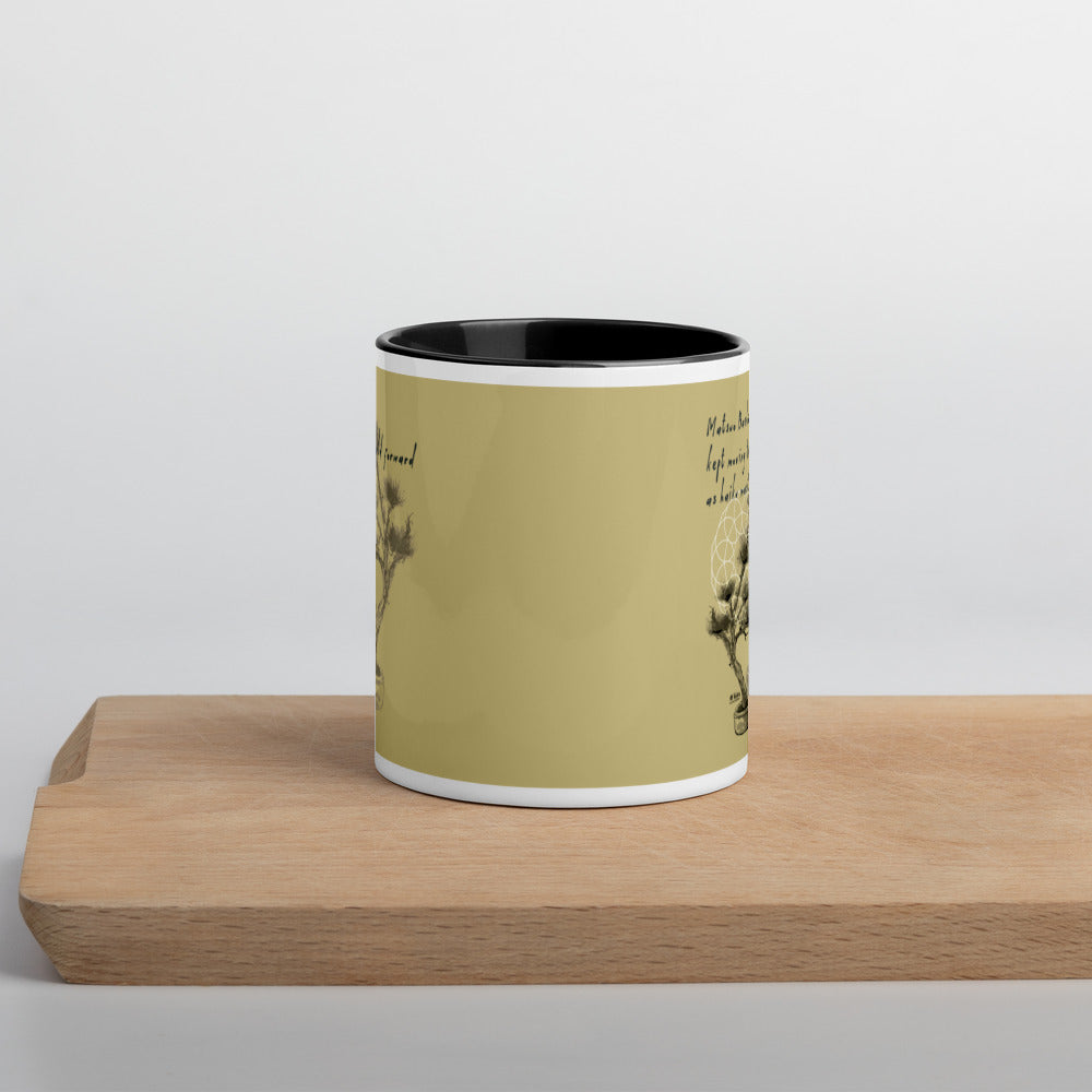 Matsuo Basho Haiku With Bonsai on Ceramic Mug with Color Inside