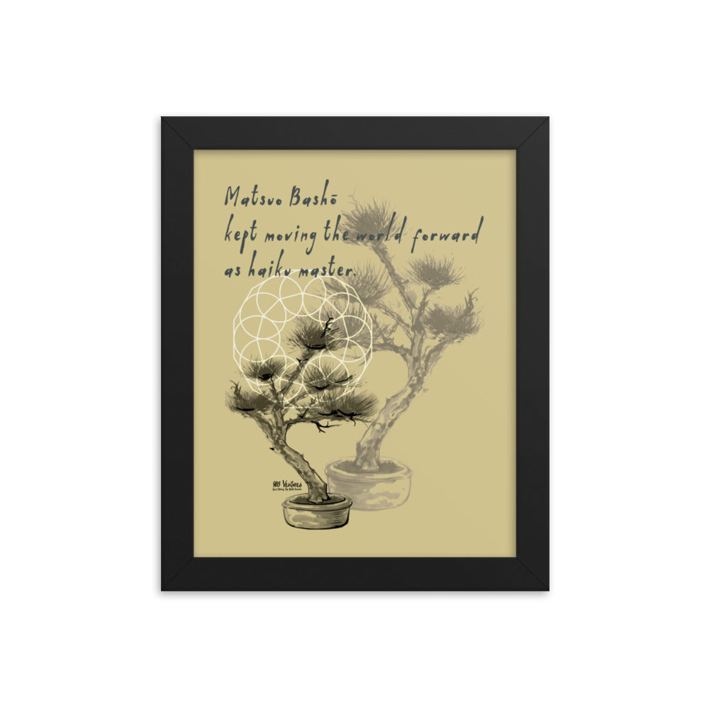 Matsuo Basho Haiku With Bonsai on Premium Luster Photo Paper Poster - Framed
