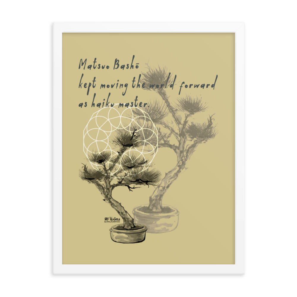Matsuo Basho Haiku With Bonsai on Enhanced Matte Paper Poster - Framed