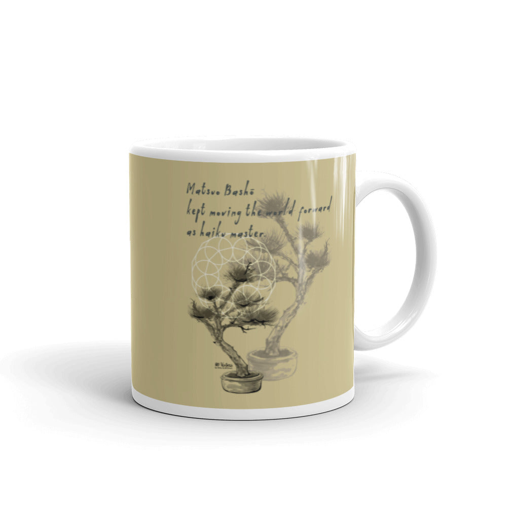 Matsuo Basho Haiku With Bonsai on Ceramic Mug