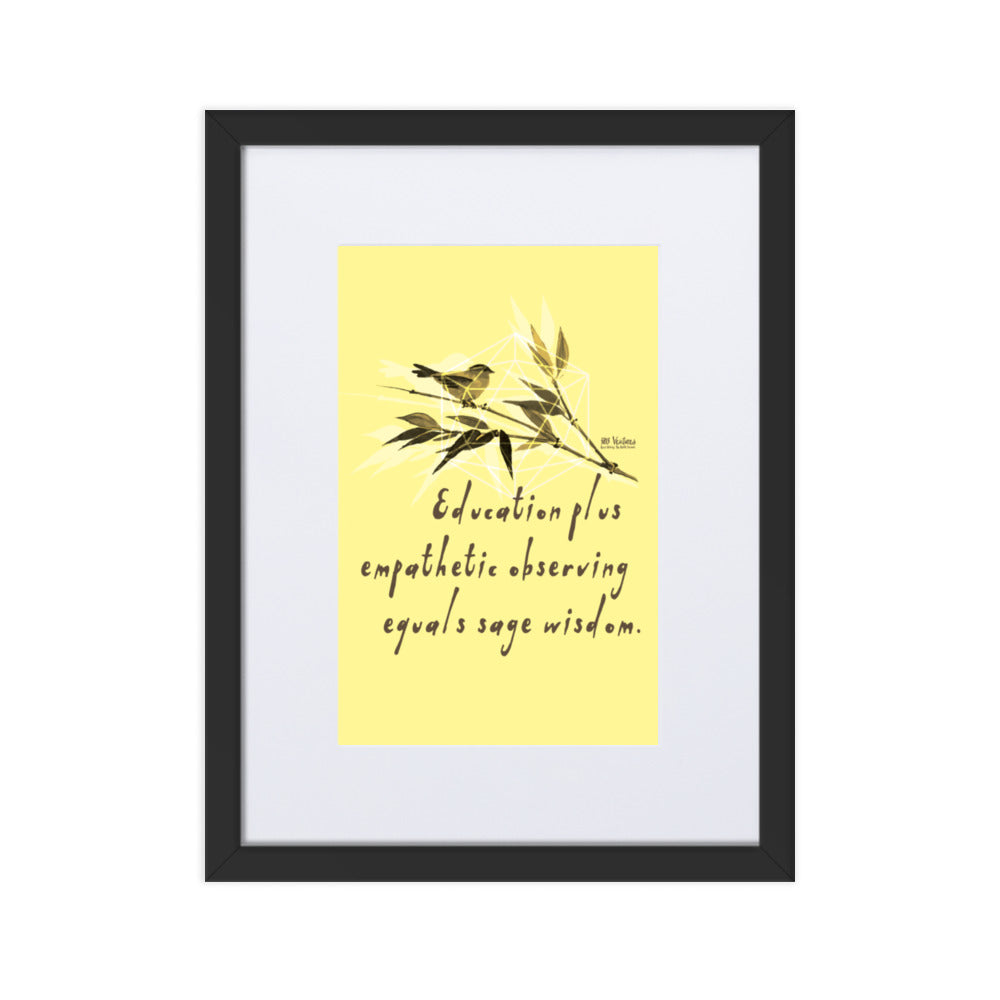 Sage Wisdom Haiku With Sparrow on Matte Paper Poster With Mat - Framed