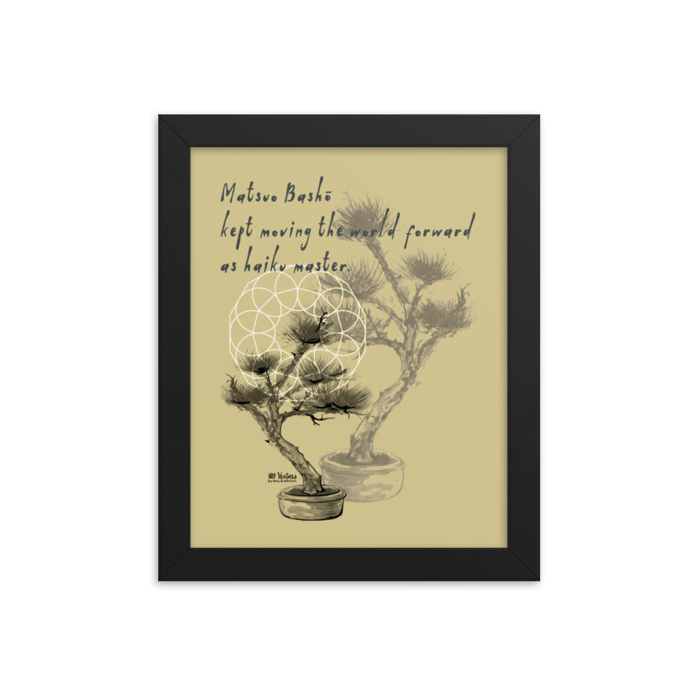 Matsuo Basho Haiku With Bonsai on Enhanced Matte Paper Poster - Framed