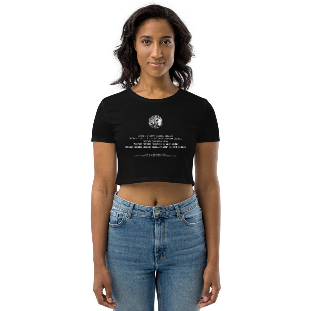 Binary Instructions To Keep Moving The World Forward With Venusian Earth In White on Women's Organic Crop Top