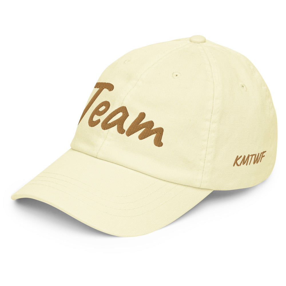 Team In Celluloid Embroidery On Pastel Baseball Cap