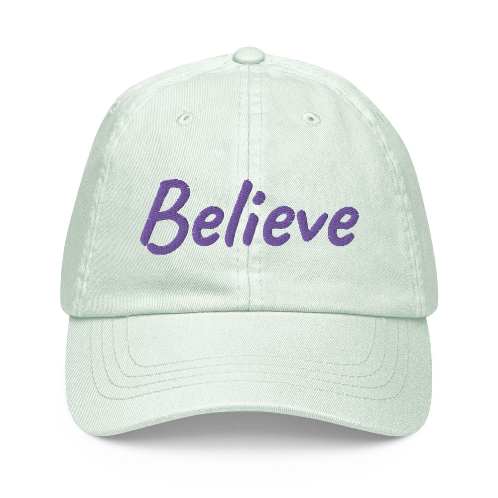 Believe In Amethyst Embroidery On Pastel Baseball Cap