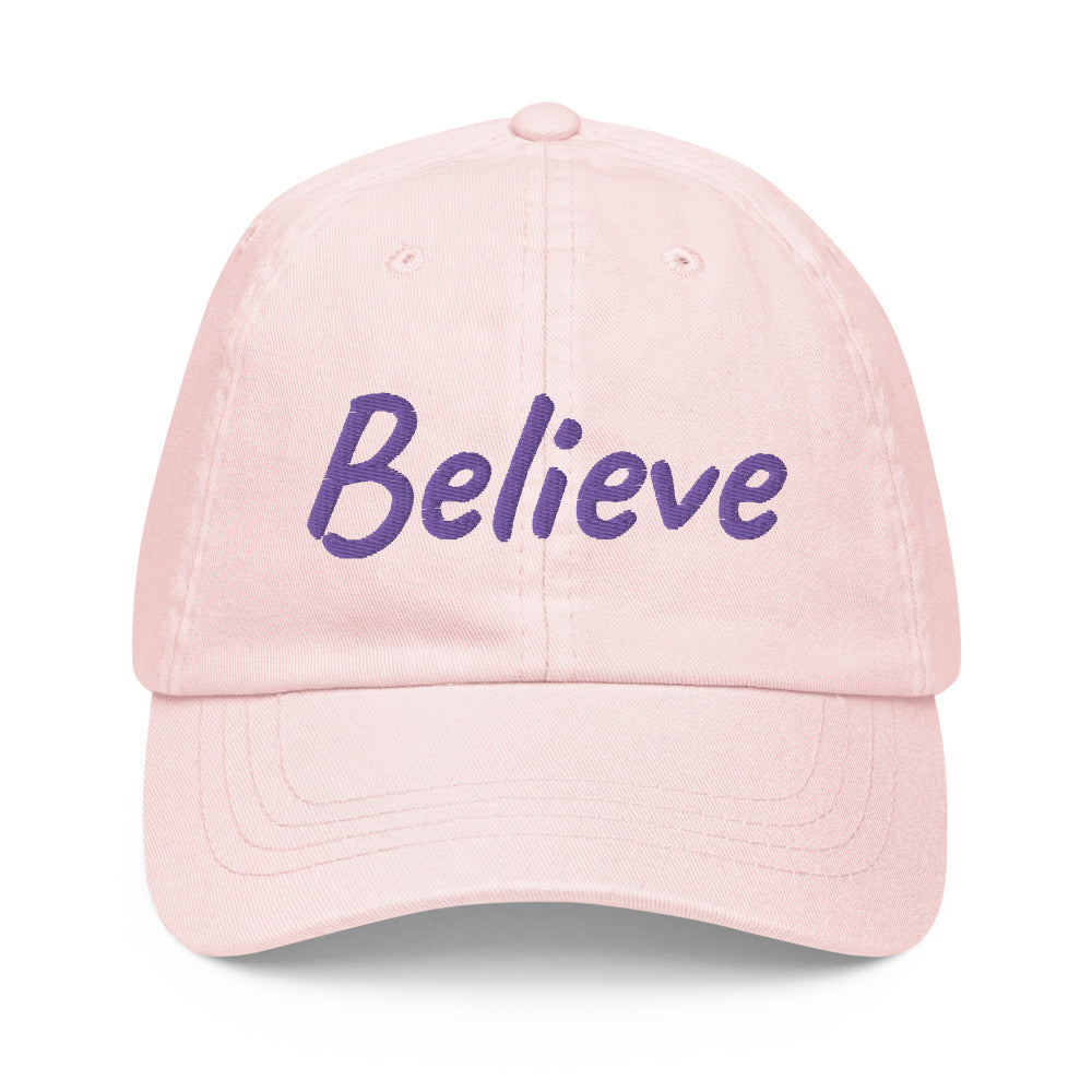 Believe In Amethyst Embroidery On Pastel Baseball Cap