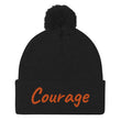 Courage In Amber Embroidery On Pom Pom Beanie
