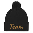 Team In Celluloid Embroidery On Pom Pom Beanie