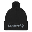 Leadership In Silver Embroidery On Pom Pom Beanie