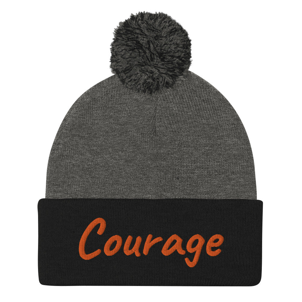 Courage In Amber Embroidery On Pom Pom Beanie
