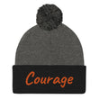 Courage In Amber Embroidery On Pom Pom Beanie