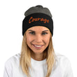 Courage In Amber Embroidery On Pom Pom Beanie