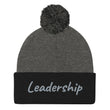 Leadership In Silver Embroidery On Pom Pom Beanie