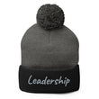 Leadership In Silver Embroidery On Pom Pom Beanie