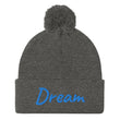 Dream In Sapphire Embroidery On Pom Pom Beanie