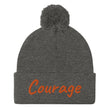 Courage In Amber Embroidery On Pom Pom Beanie