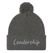 Leadership In Silver Embroidery On Pom Pom Beanie