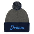 Dream In Sapphire Embroidery On Pom Pom Beanie
