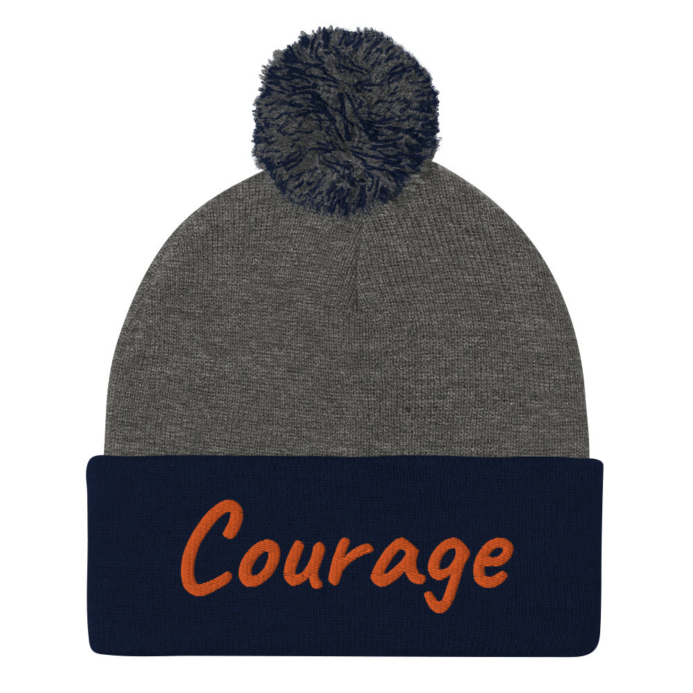 Courage In Amber Embroidery On Pom Pom Beanie