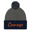 Courage In Amber Embroidery On Pom Pom Beanie